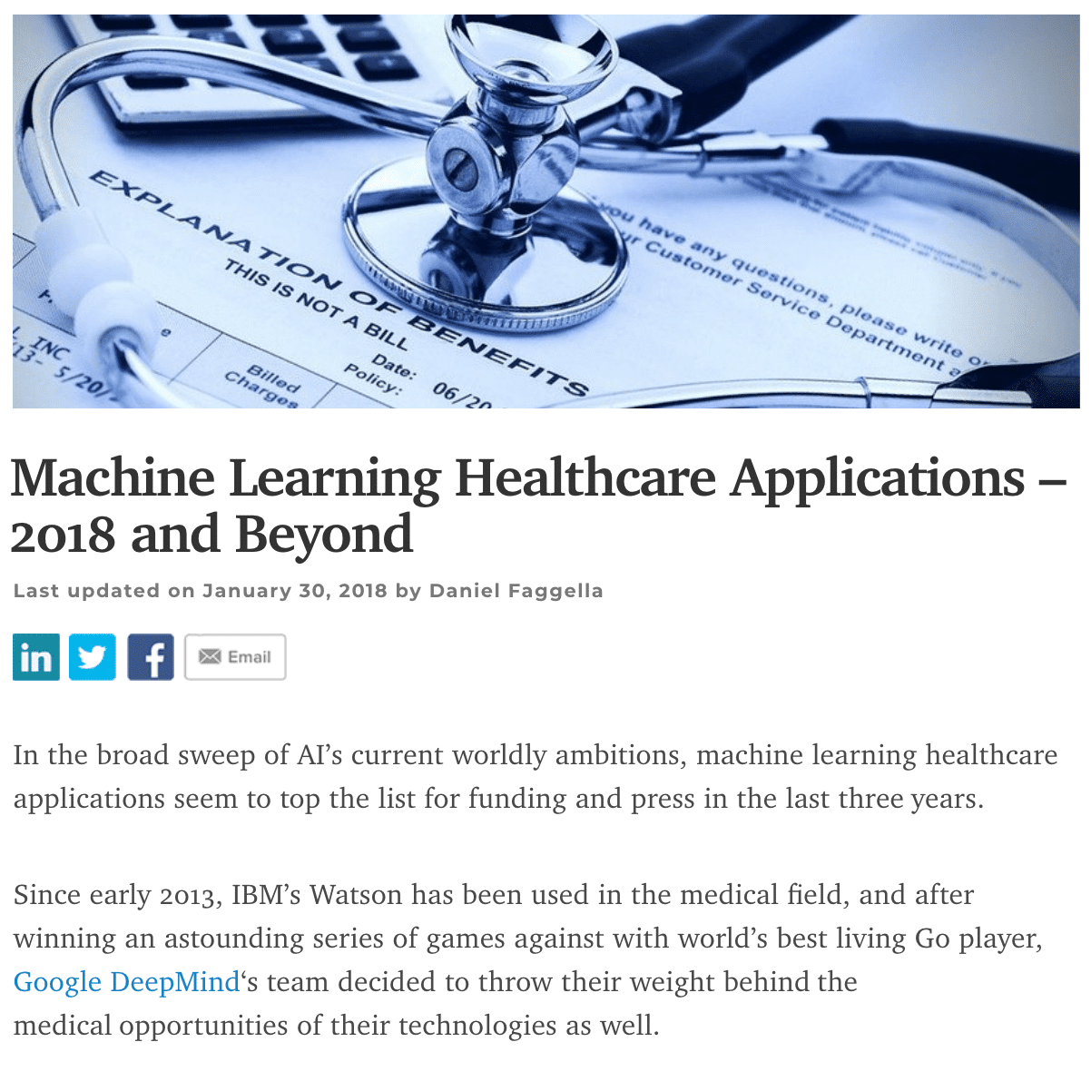 ML in healthcare Emerj
