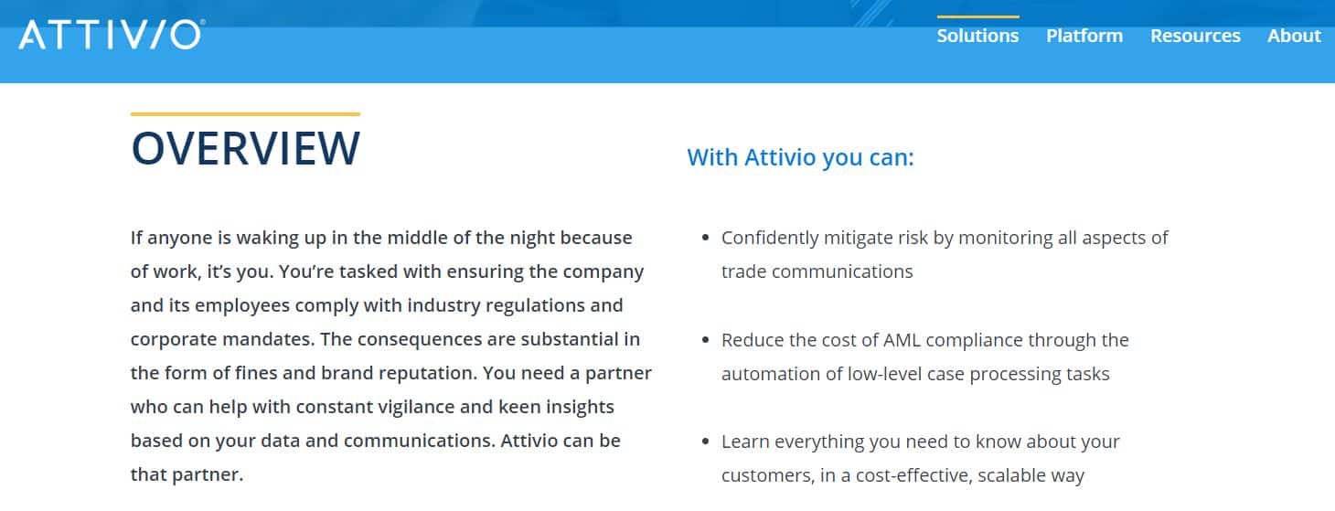 Attivio markets its software for regulatory compliance, tapping into the anxiety executives feel about large fines.
